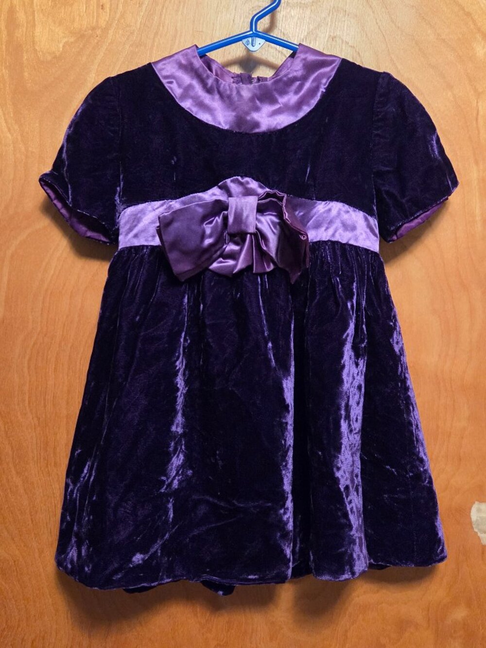 Deep Purple Velvet Little Girls Dress Zipper & Button Back 20" Long Homemade